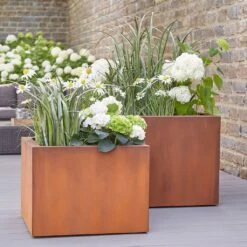 2er Set Pflanzkübel Aus Rost Metall - Eckig - Marbella