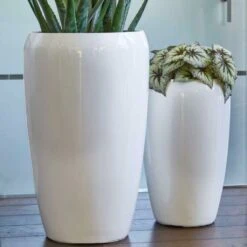 2er Set Pflanzvasen Aus Polystone - Weiß Glänzend - Rund - Mantana