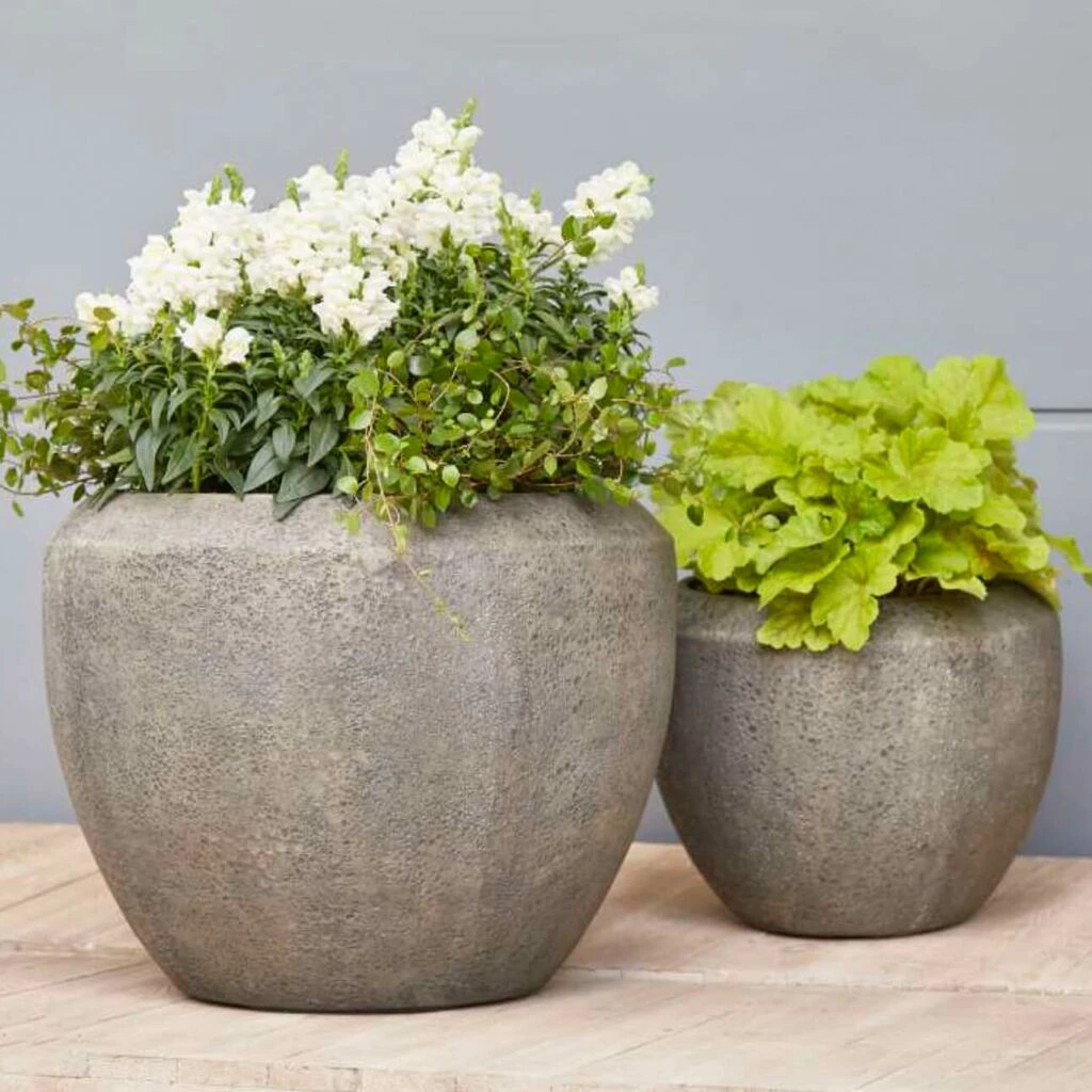 2er Set Vasen Aus Polystone - Rund - Grau - Zwena 3 2er Set Vasen Aus Polystone - Rund - Grau - Zwena