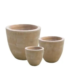 3er Set Outdoor Pflanzgefäße - Terrakotta - Rund - Taina