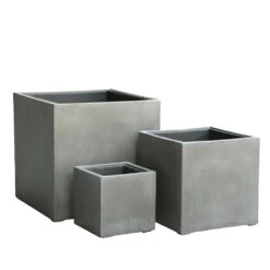 3er Set Outdoor Pflanzkübel Aus Polystone In Grau - Ligure