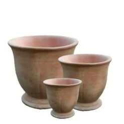 3er Set Pflanzgefäße Mit Sockel - Terrakotta - Rund - Adila