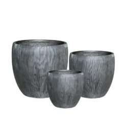 3er Set Pflanzkübel Aus Polystone Mit Rillenstruktur - Montaione