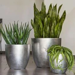 3er Set Pflanzkübel Mit Einsatz - Polystone - Silber - Indoor - Bia