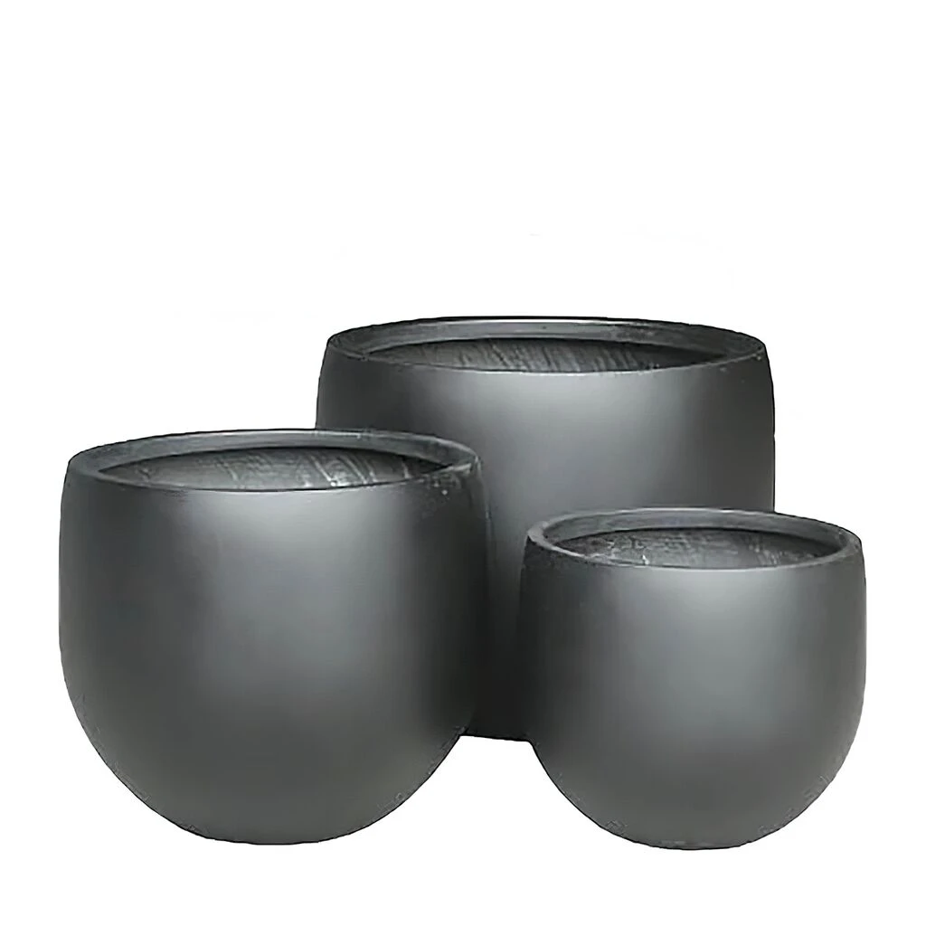 3er Set Pflanzkübel - Polystone - Rund - Schwarz - Adika 3 3er Set Pflanzkübel - Polystone - Rund - Schwarz - Adika