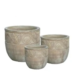 3er Set Pflanzkübel - Rund - Terrakotta - Florales Muster - Sade