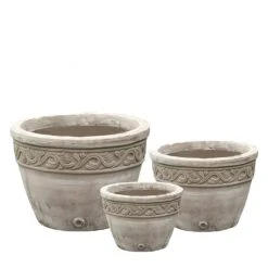 3er Set Pflanzkübel - Terrakotta - Rund - Florales Muster - Saira