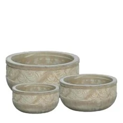 3er Set Pflanzschalen - Rund - Terrakotta - Florales Muster - Onna