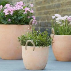 3er Set Pflanztöpfe Mit Jutegriff - Terrakotta -Rund - Ajana