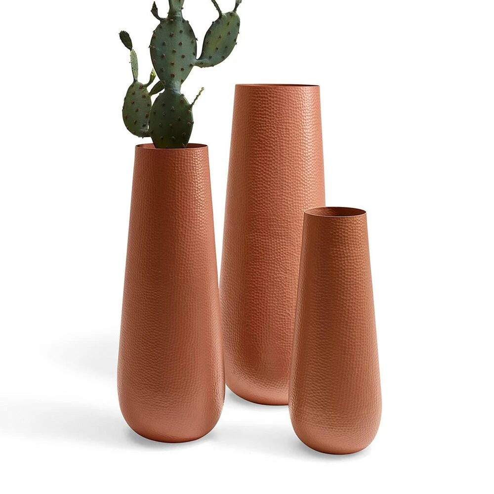 Aluminium Outdoor Vasen In Terrakotta Im 3er-Set - Louis Set Orange 3 Aluminium Outdoor Vasen In Terrakotta Im 3er-Set - Louis Set Orange