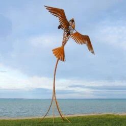 Besondere Flugzeug Gartenplastik Groß Aus Metall Mit Vogelflügeln - Vogelflugzeug