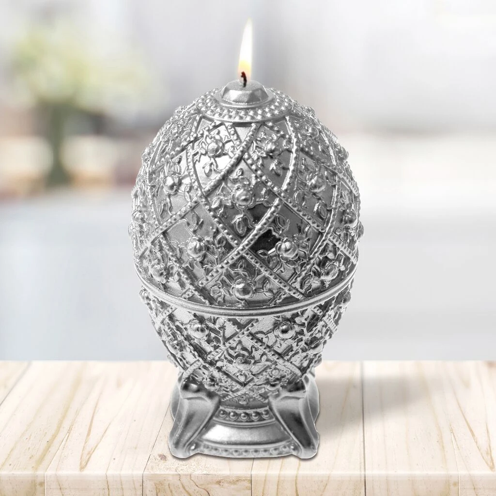 Dekoratives Schmuck-Ei Aus Wachs - Silberne Kerze - Vegan - Nesken 3 Dekoratives Schmuck-Ei Aus Wachs - Silberne Kerze - Vegan - Nesken