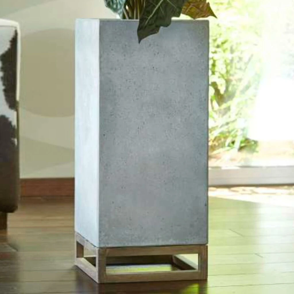 Eckige Pflanzvase Aus Glasfaser-Beton - Modern - Mit Holz - Arrone 3 Eckige Pflanzvase Aus Glasfaser-Beton - Modern - Mit Holz - Arrone