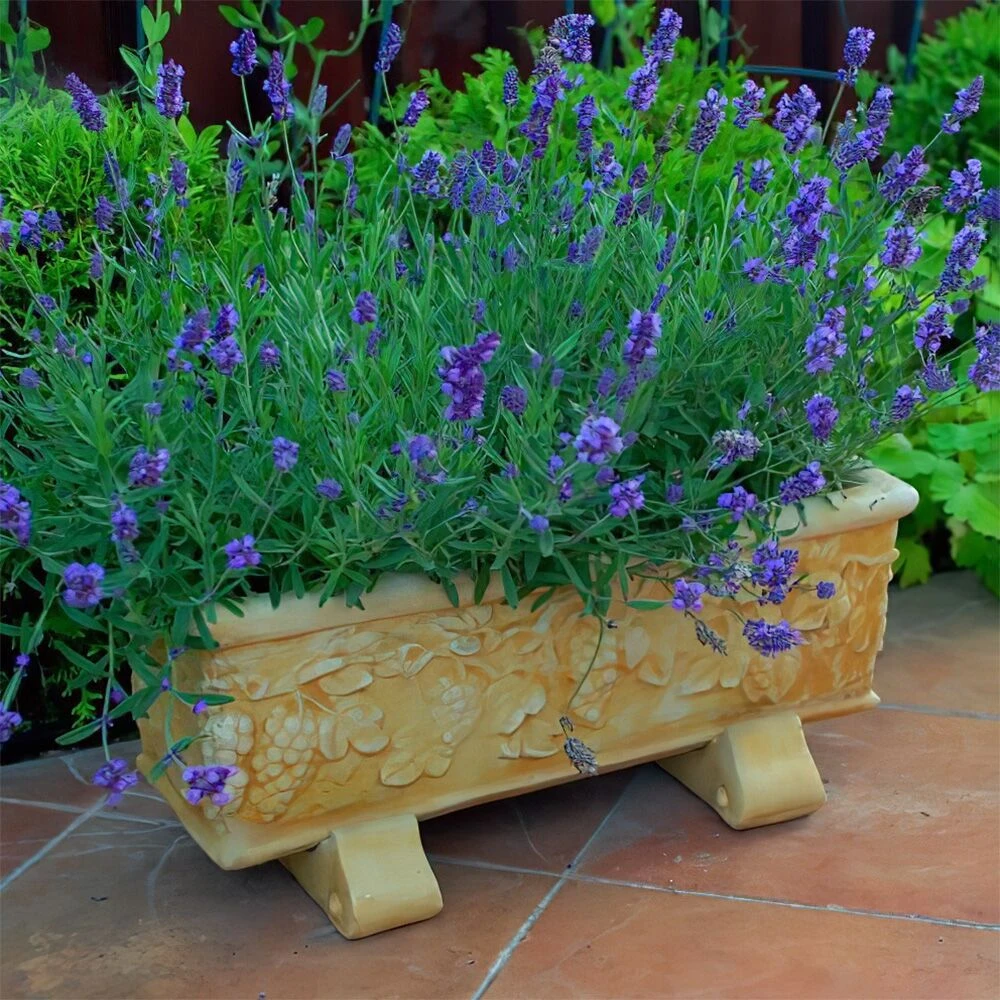 Eckiger Pflanztrog Mit Weinblättern Aus Steinguss - Helice 3 Eckiger Pflanztrog Mit Weinblättern Aus Steinguss - Helice