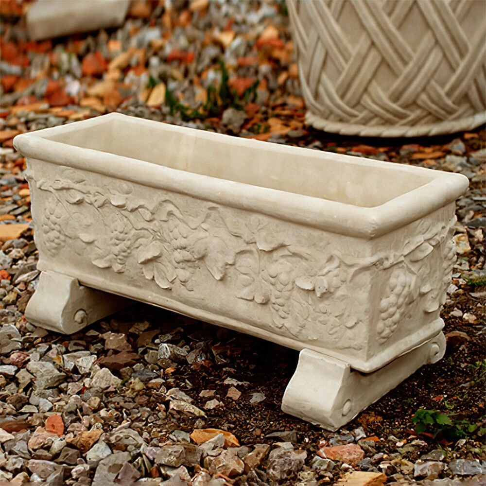 Eckiger Pflanztrog Mit Weinblättern Aus Steinguss - Helice 4 Eckiger Pflanztrog Mit Weinblättern Aus Steinguss - Helice – Bild 2