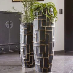 Edle XXL Vase Mit Einsatz Aus Polystone - Schwarz&Gold - Ayana