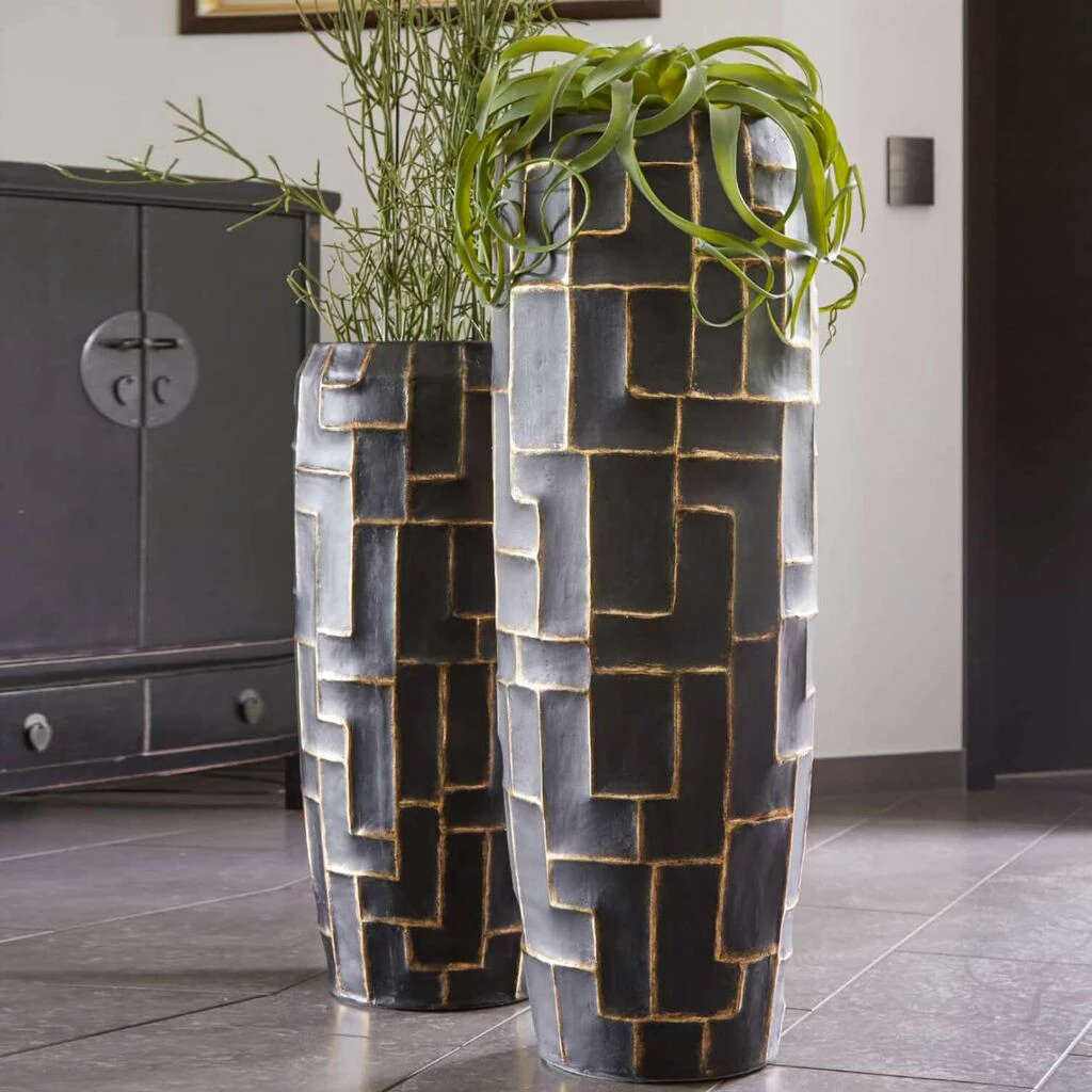 Edle XXL Vase Mit Einsatz Aus Polystone - Schwarz&Gold - Ayana 3 Edle XXL Vase Mit Einsatz Aus Polystone - Schwarz&Gold - Ayana