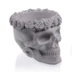 Einzigartiger Pflanztopf Aus Beton - Totenschädel Mit Rosen - Gangain