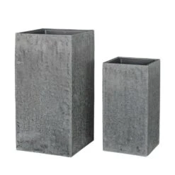 Hohe Eckige Pflanztöpfe Aus Kunststoff In Steinoptik 2er Set - Palmanova