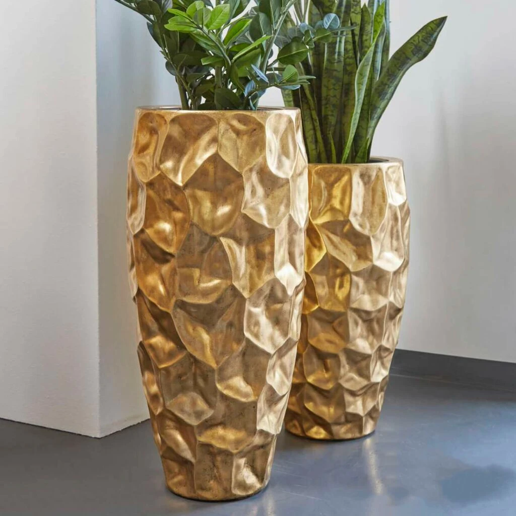 Moderne Indoor Pflanzvase Aus Polystone - Goldfarben - Restandor 3 Moderne Indoor Pflanzvase Aus Polystone - Goldfarben - Restandor