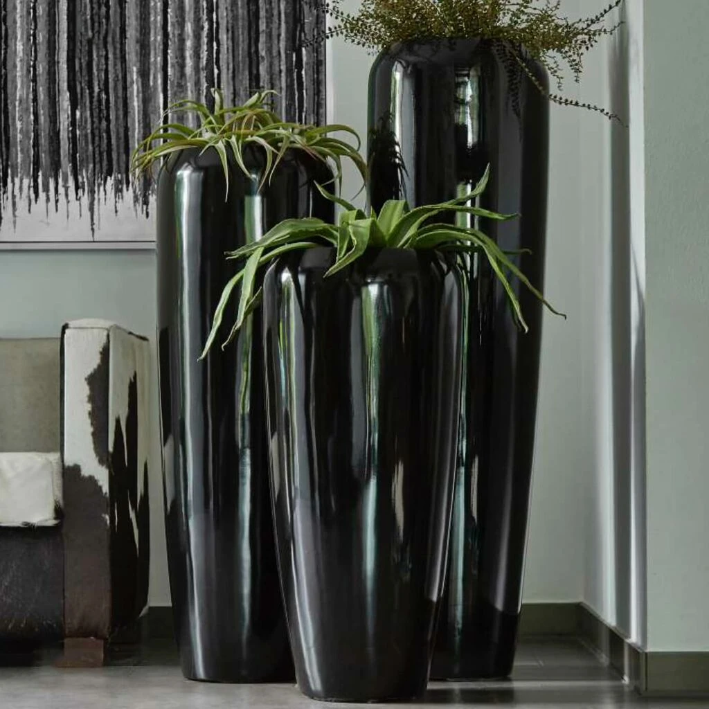 Moderne Pflanzvase Für Draußen - Schwarz Glänzend - Polystone - Sarnano 3 Moderne Pflanzvase Für Draußen - Schwarz Glänzend - Polystone - Sarnano
