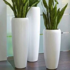 Moderne Pflanzvase Für Draußen - Weiß Glänzend - Polystone - Visso