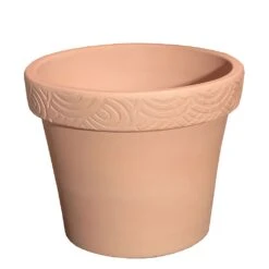 Outdoor Blumenkübel Aus Steinzeug Mit Verzierung - Terrakotta - Winterfest - Rund - Inka Nubes Terra Hell