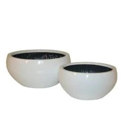 Pflanzschale Aus Polystone - 2er Set - Weiß Glänzend - Norcia