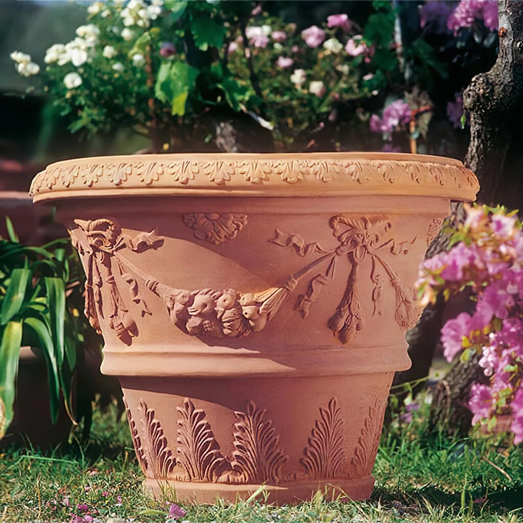 Pflanztopf Mit Floralem Muster Aus Terrakotta - Dante 3 Pflanztopf Mit Floralem Muster Aus Terrakotta - Dante
