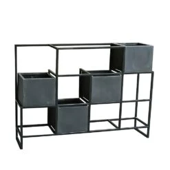 Raumteiler Mit 4 Polystone Pflanzgefäßen In Grau - Rakero