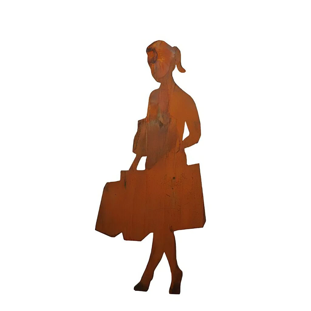 Rost Metall Gartenfigur - Frau Mit Einkaufstüten - Helga 3 Rost Metall Gartenfigur - Frau Mit Einkaufstüten - Helga