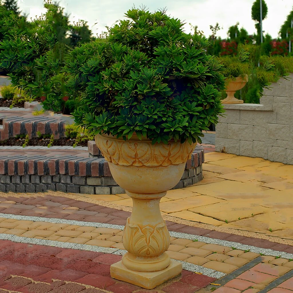 Runde Steinguss Pflanzvase Mit Säule Im Antiken Stil - Kallisti 3 Runde Steinguss Pflanzvase Mit Säule Im Antiken Stil - Kallisti