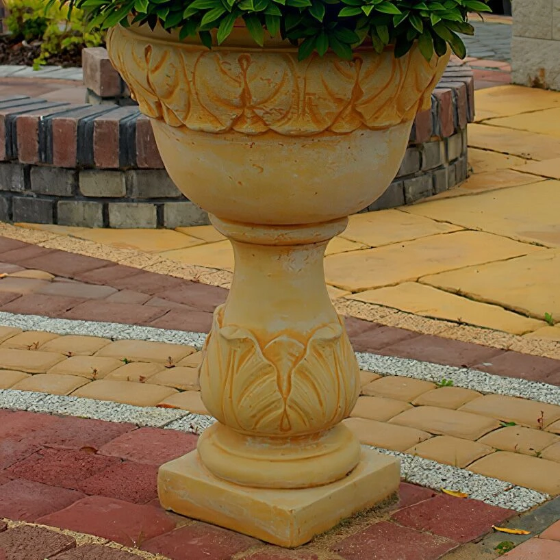 Runde Steinguss Pflanzvase Mit Säule Im Antiken Stil - Kallisti 4 Runde Steinguss Pflanzvase Mit Säule Im Antiken Stil - Kallisti – Bild 2