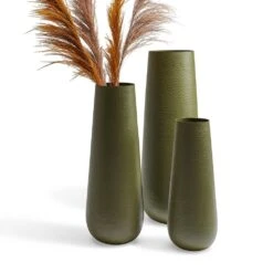 Runde Vasen Für Draußen Aus Aluminium In Grün Im 3er Set - Louis Set Grün