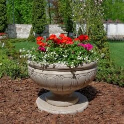 Schlichte Pflanzschale Aus Steinguss - Rund - Idalia