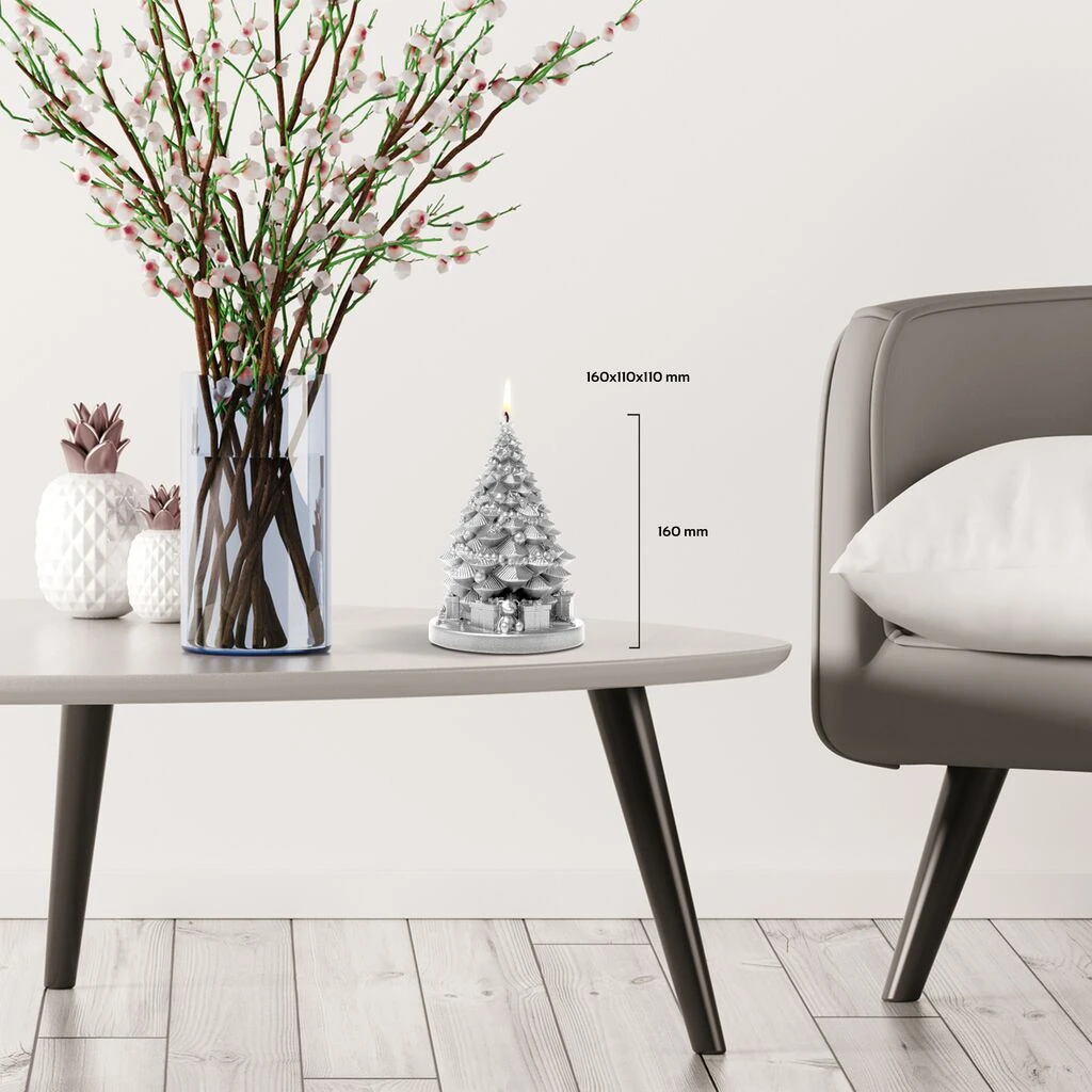 Silberner Weihnachtsbaum Mit Geschenken - Vegane Kerze - Green Christmas 5 Silberner Weihnachtsbaum Mit Geschenken - Vegane Kerze - Green Christmas – Bild 3