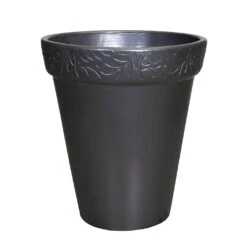 Winterfester Garten Pflanztopf Aus Steinzug - Mit Floraler Verzierung - Anthrazit - Olea Folium Niger