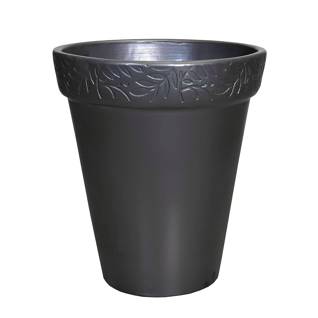 Winterfester Garten Pflanztopf Aus Steinzug - Mit Floraler Verzierung - Anthrazit - Olea Folium Niger 3 Winterfester Garten Pflanztopf Aus Steinzug - Mit Floraler Verzierung - Anthrazit - Olea Folium Niger