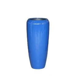 XXL Pflanzvase Aus Polystone - Blau Hochglänzend - Mit Einsatz - Malindi